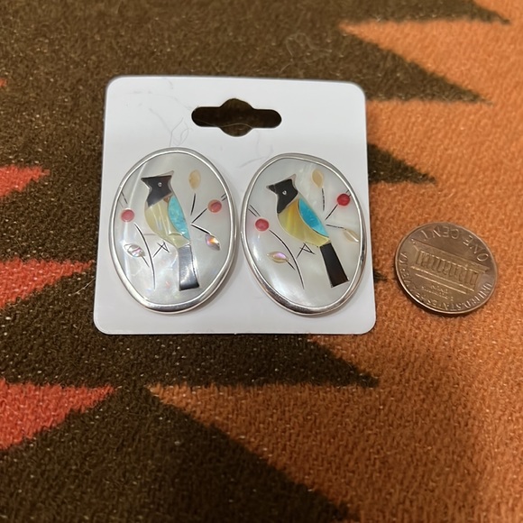 Rare pair of Vintage sterling Zuni style inlay earrings. - Picture 3 of 4